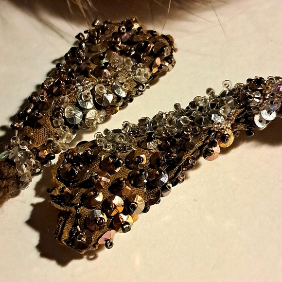 Fox Fur Collar Unisex Fleece Lined Warm Upcycled Beads Sequins Wool Ties OOAK - Picture 2 of 10